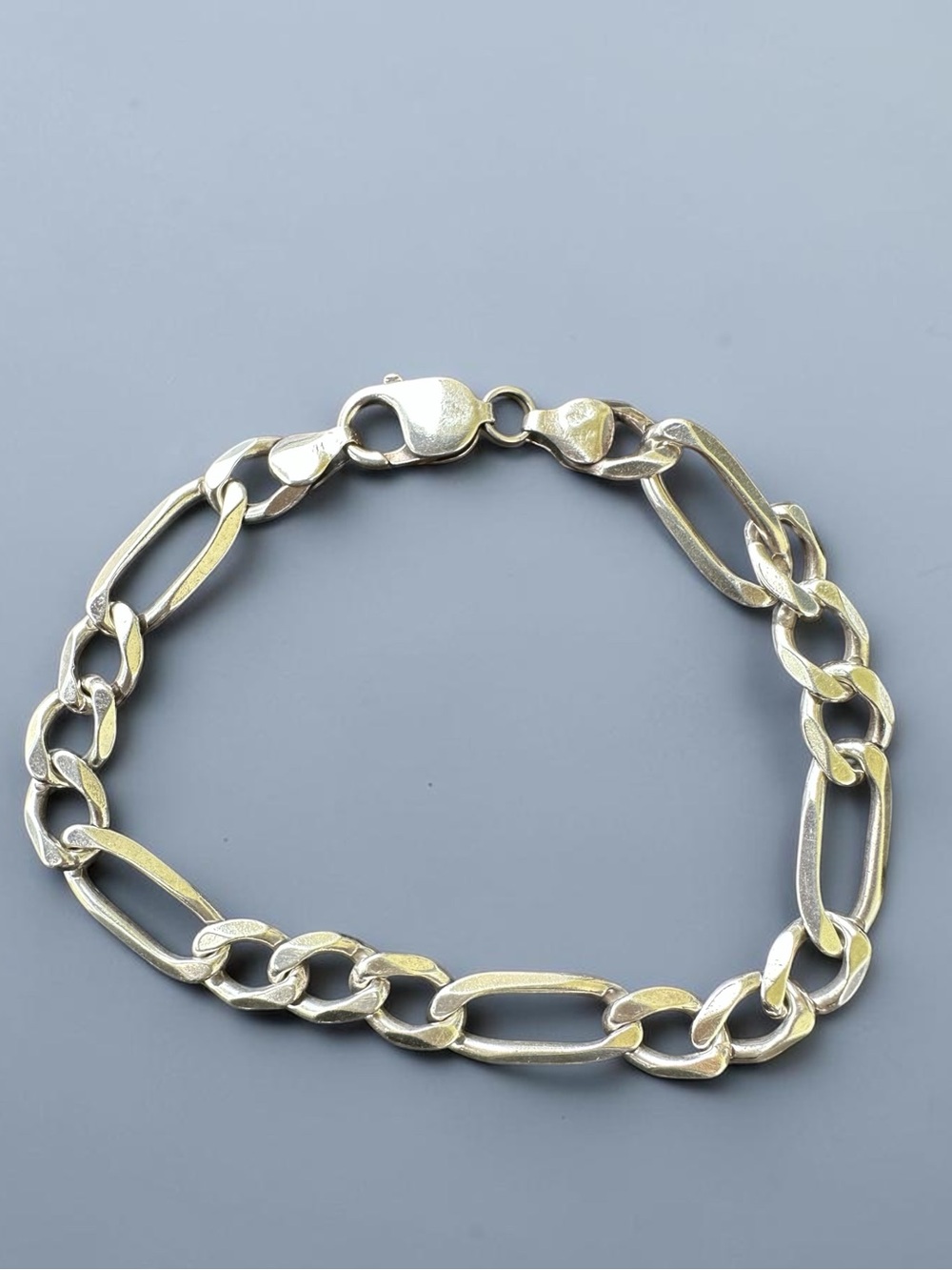 Sterling Silver Figaro Chain Italy Bracelet 9”- 21g - 7mm wide size 9”